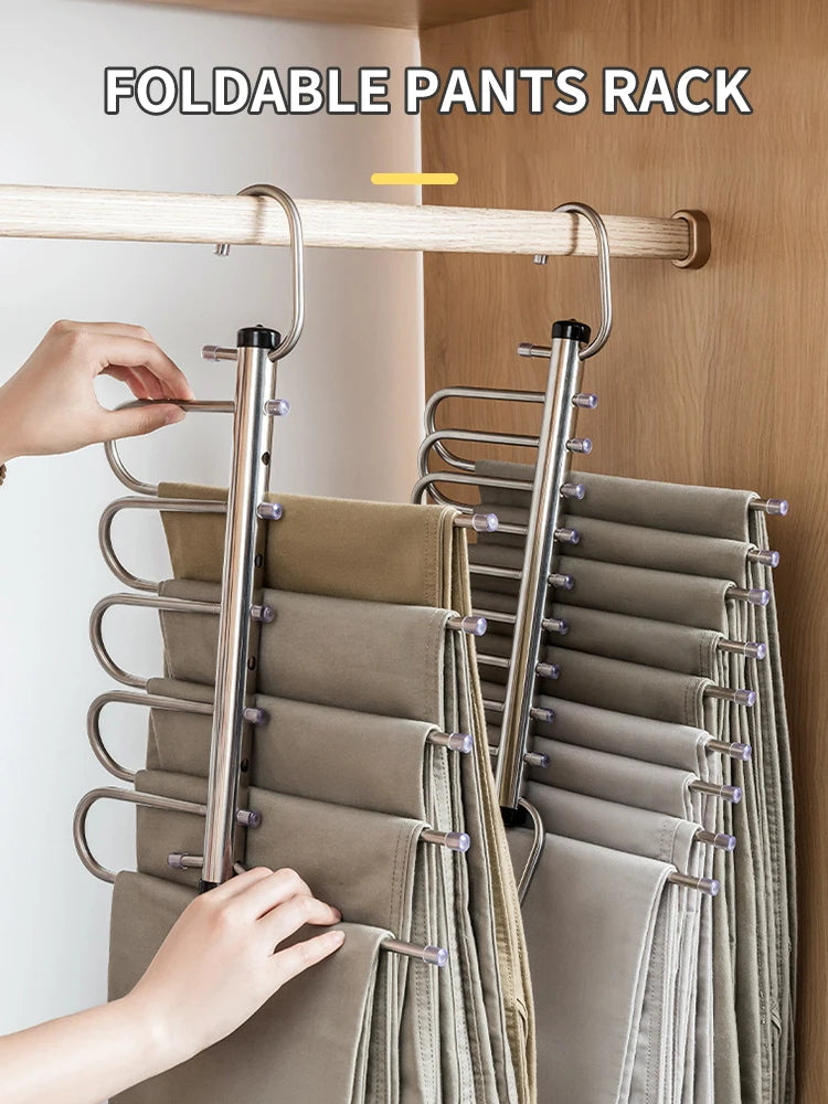 Multi-Layer Stainless Steel Folding Pants Hanger Organiser