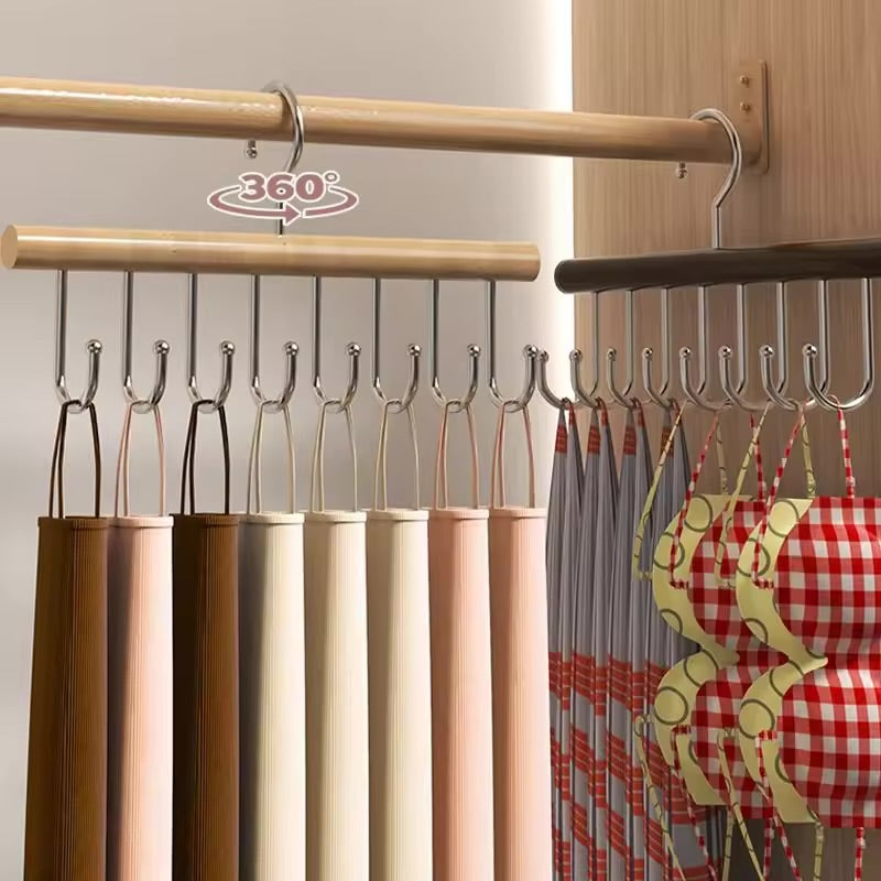 8 Hooks Wooden Camisole Hanger, Rotatable Multifunctional