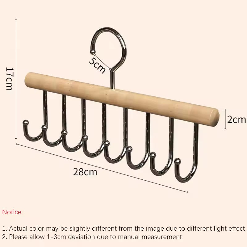8 Hooks Wooden Camisole Hanger, Rotatable Multifunctional