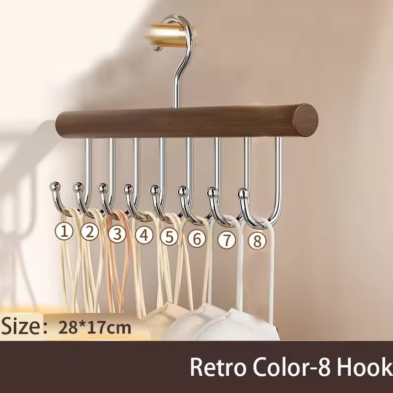 8 Hooks Wooden Camisole Hanger, Rotatable Multifunctional