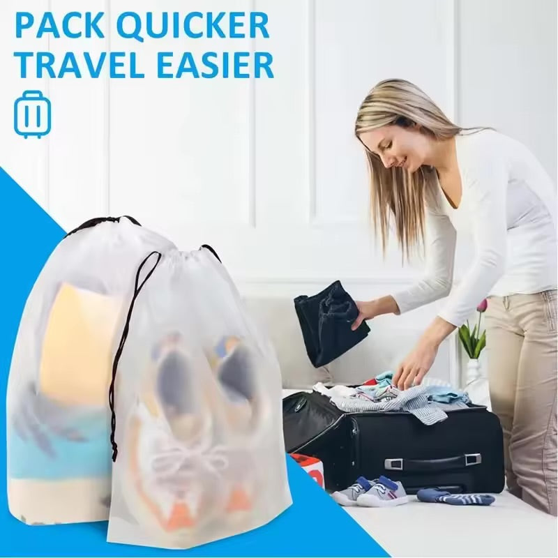 Portable Drawstring Eco Storage Bag. Shoe, Makeup, Clothing or accessories Storage Bag . Waterproof, Transparent, Plastic Storage Bag