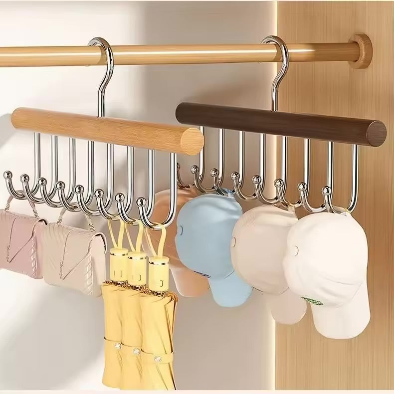 8 Hooks Wooden Camisole Hanger, Rotatable Multifunctional