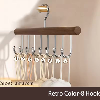 8 Hooks Wooden Camisole Hanger, Rotatable Multifunctional