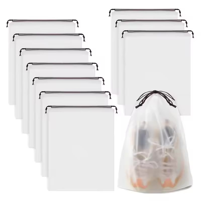 Portable Drawstring Eco Storage Bag. Shoe, Makeup, Clothing or accessories Storage Bag . Waterproof, Transparent, Plastic Storage Bag