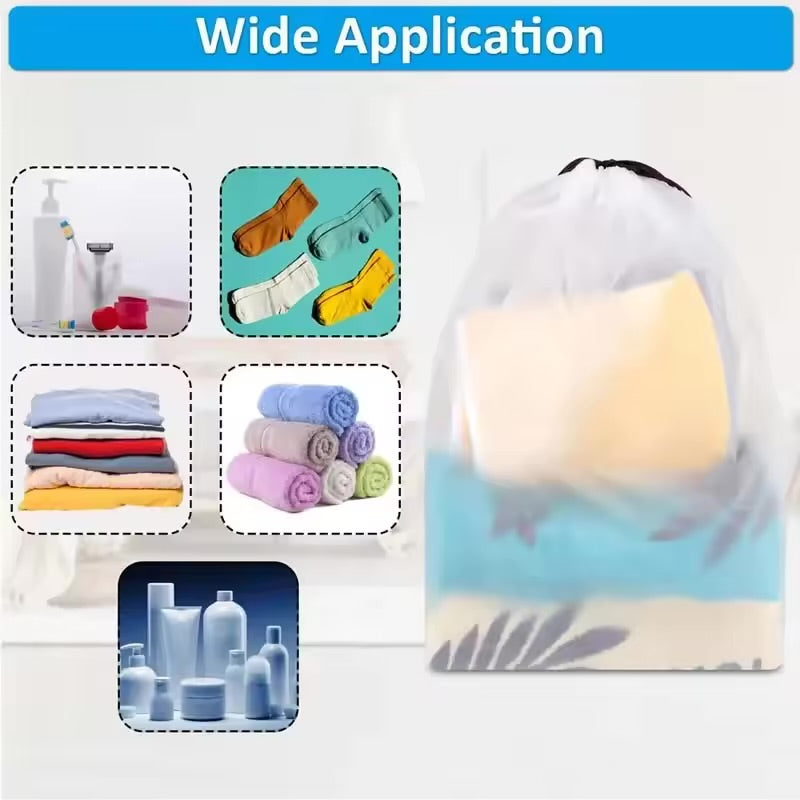 Portable Drawstring Eco Storage Bag. Shoe, Makeup, Clothing or accessories Storage Bag . Waterproof, Transparent, Plastic Storage Bag